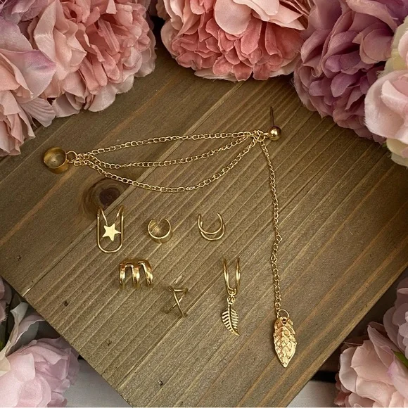 7 Pcs Ear Cuff Set Dangle Feather Star Earring - Picture 6 of 16